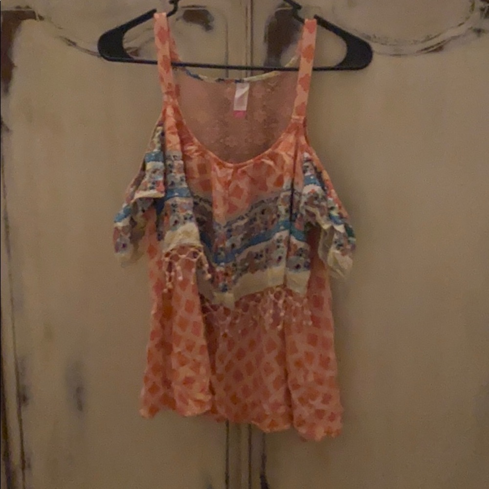Flounce cold shoulder top
